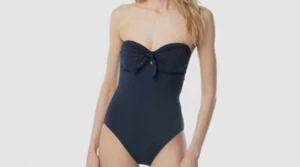 $298 Michael Kors Women Blue Tie Front Bandeau One-Piece Bathing Swim Swimsuit 6 - Picture 1 of 3