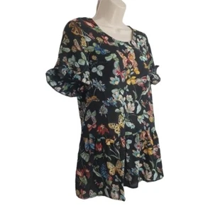 Floral Butterfly Lace-Up Back Top Women’s Black – Romantic & Boho-Chic Style - Picture 1 of 12