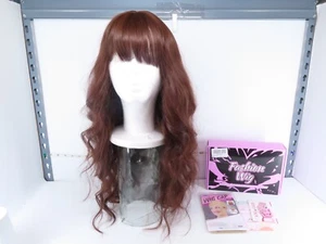 26IN - AISI HAIR BROWN WIG WITH BANGS LONG WAVY SYNTHETIC FOR WOMEN DAILY - Picture 1 of 18