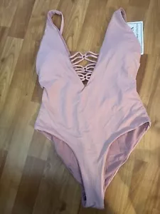 TiniBikini Swimwear V-Neck Plunge Floral One-Piece Swimsuit Gray Size M 4988 - Picture 1 of 8