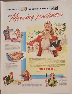 1944 Ovaltine Plain and chocolate Flavored drink Vintage Ad 14 x 10 Morning - Picture 1 of 1