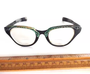 MCM 1950's Tura Inc Cat Eye Aluminum Eyeglasses W/Brass Geometric Trim - Picture 1 of 8