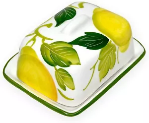 italienische Keramik Butterdose Zitrone, kleine Butterglocke rustikal ca.12x9cm - Bild 1 von 8