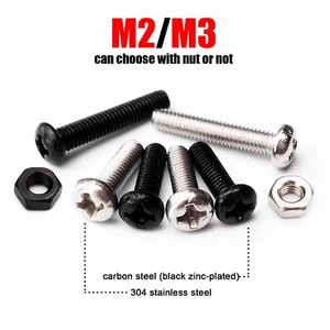 50pc Thread M2 M3 Phillips Pan Round Head Bolt Screw Nut black zinc plated - Picture 1 of 7