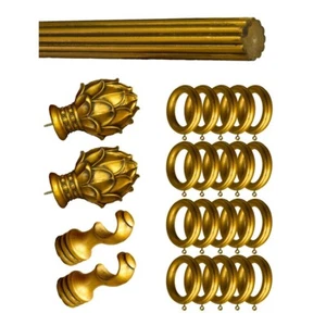 1 3/8" Diameter Curtain Rod Wood/ Anti Gold Fluted Design 85" long - Picture 1 of 2