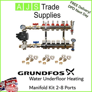 WATER UNDERFLOOR HEATING KIT MANIFOLDS 2 to 8 PORTS A RATED GRUNDFOS PUMP PACK. - Picture 1 of 19
