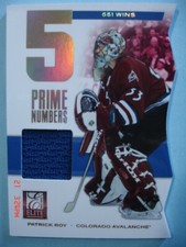 2011-12 Panini (Elite) "Prime Numbers 5" (551 Wins) Game Jersey # 4 Patrick Roy!