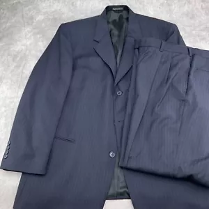 Pierre Cardin Suit Men 44 34Wx29L Blue Pinstripe Classic Career 2pc Wool USA VTG - Picture 1 of 24