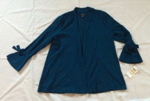 NWT Alfani Womens Petite Small PS Cardigan Open Teal Blue 3/4 Bell Sleeve W/ Bow - Picture 1 of 5