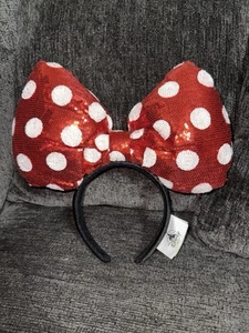 Disney Parks rot weiß Pailletten gepunktet übergroß Minnie Schleife Ohren Stirnband - Bild 1 von 5