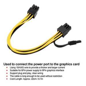 2x Graphics Power Cord 6Pin To 8Pin 18AWG Supply Cable Adapter Extension Conv FY - Afbeelding 1 van 24