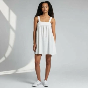 ZARA | Women’s White Textured Babydoll Sleeveless Mini Sundress size XS Summer - Picture 1 of 15