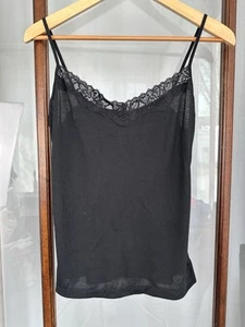Faded Glory Lace Trim Tank Top Size Large 11-13 Black Fitted Sequins Stretch Y2K - Picture 1 of 6