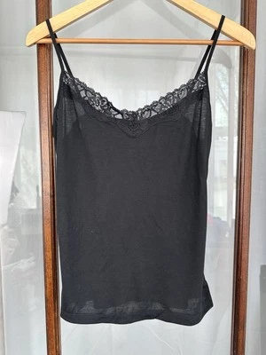 Faded Glory Lace Trim Tank Top Size Large 11-13 Black Fitted Sequins Stretch Y2K - Image 1 of 4