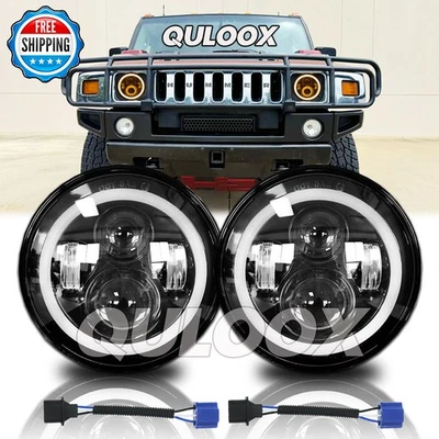 FOR Hummer H2 2003-2009 Pair DOT 7 inch Round LED Headlights DRL High Low Beam - Image 1 of 4