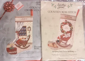 2 Stocking Kits Rocking Chair Santa & Mrs Claus on Rocker Christmas cross stitch - Picture 1 of 2