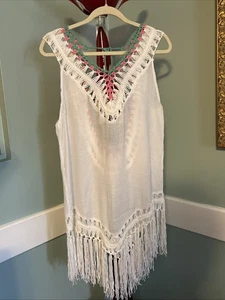 Advance Apparels White Pink Green Women's Top Crochet Fringe Gypsy Hippie Boho - Picture 1 of 4