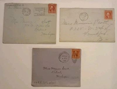(3) 1905-31 Blue Bundle Covers (3) 2c Washingtons SAN FRAN/FRANKFORT/DANVILLE - Image 1 of 4