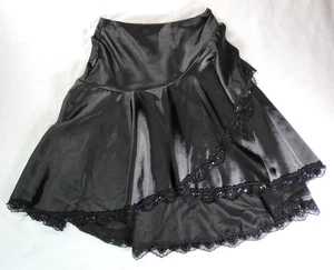 Schwarzer asymmetrischer Satin Rock mit Pailletten Spitze von Lipstick Gr. M Y2K - Bild 1 von 13