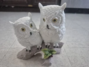 Coppia Gufi Bianchi Porcellana Figurina Vintage - Andrea by Sadek Japan *Ex Cond* - Foto 1 di 7