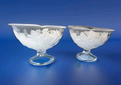 Home Beautiful Dessert Bowls Rose Frosted Glass Footed Home Decor Japan - Image 1 of 4