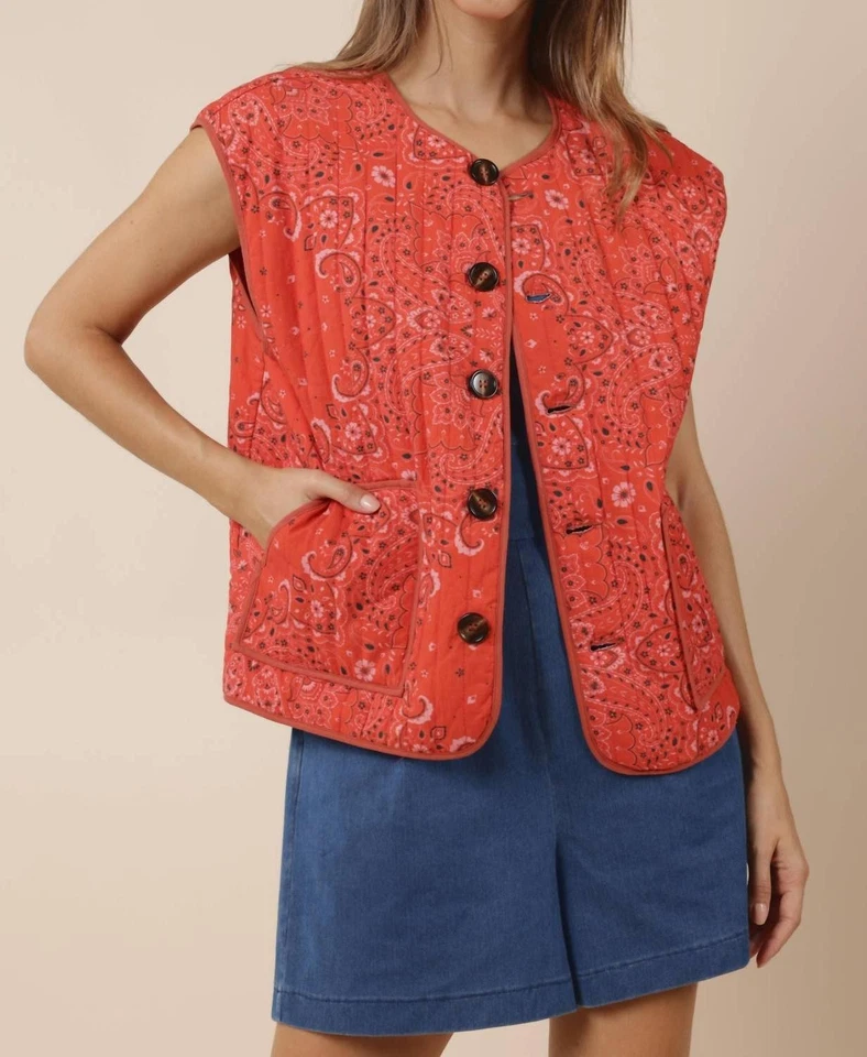 Sage The Label Music Fest Cotton Bandana Print Quilt Vest Red - Image 1 of 1