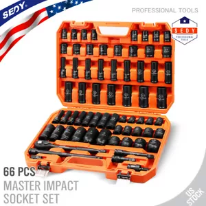 Impact Deep Shallow Socket Set 66PC 1/2" Drive 6 Point SAE Metric Master & Case - Picture 1 of 9