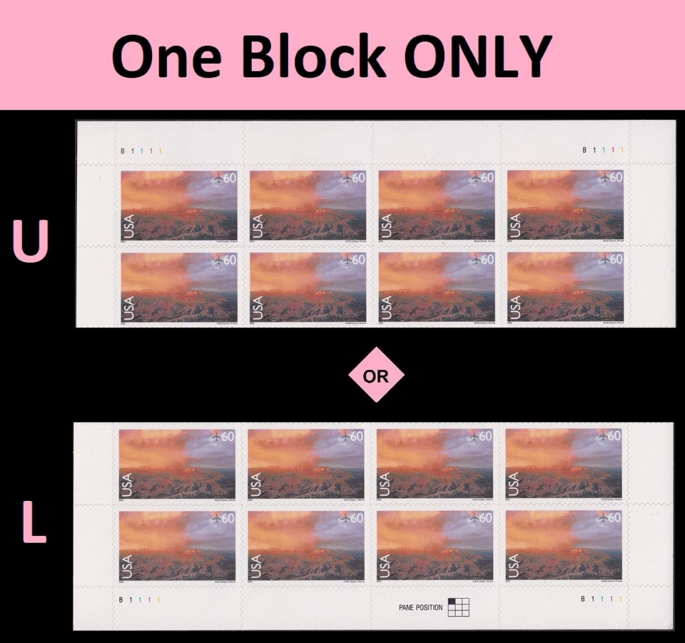 US C135 Airmail Grand Canyon 60c plate block 8 MNH 2000 - Image 1 of 1