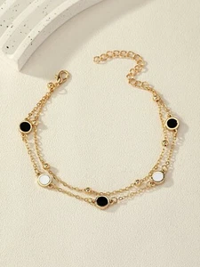 Female Jewellery Gold Colour Double Layer Chain Bracelet Women Girls Dainty Gift - Picture 1 of 4