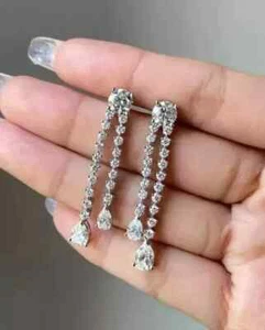 2.75Ct Round Lab-Created Diamond Drop & Dangle Earrings 14k White Gold Plated - Picture 1 of 5