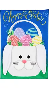Easter Bunny basket - burlap garden flag by Evergreen with 3D effect - Picture 1 of 2