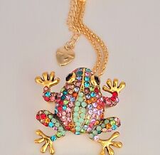 NEW! SPRING Frog Betsey Johnson TOAD MULTICOLOR Crystal NECKLACE PENDANT Brooch 