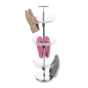 Steel 3 Tier Shoe Tree Organizer Fits 12 - 15 Pairs of Shoes Revolving - Picture 1 of 2