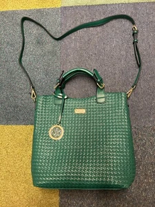 BESSIE Tote Bag Weave Design In Green With Buckle Strap *VGC* - Picture 1 of 16