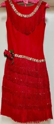 Vintage Red Flapper Costume 1920’s Style With Sequins & Fringe. Size S. - Image 1 of 4