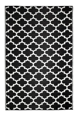 Outdoor Rug | Recycled Plastic Mat | Trellis Design | Reversible | Tangier Black - image 1 of 4