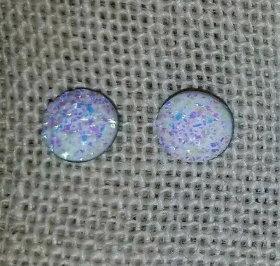 White Irridescent Druzy Pierced Stud Earrings, Gauges, Beach, Tribal, Festival - Изображение 1 из 4