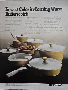 1969 Corning Ware Butterscotch Kochgeschirr Töpfe und Pfannen Vintage Werbung - Bild 1 von 1