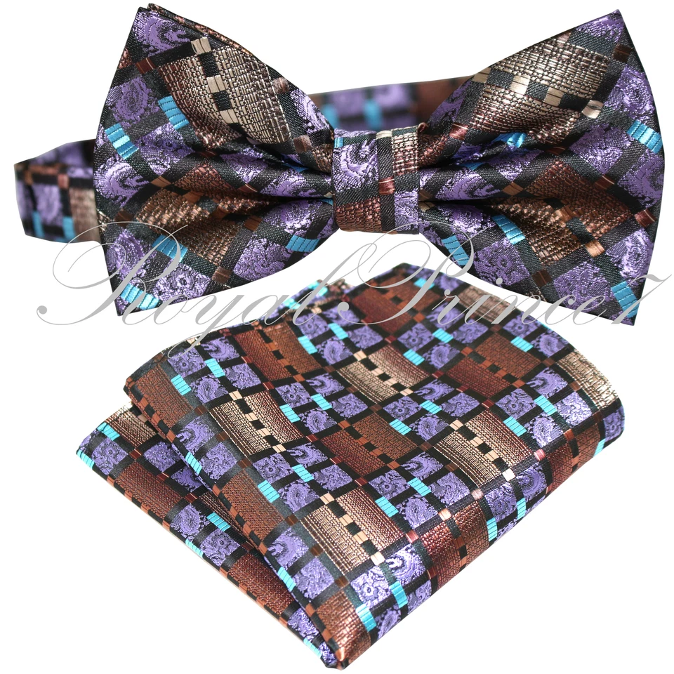 Nuevos conjuntos de pañuelos cuadrados de pajarita y bolsillo a cuadros a cuadros para boda Foto 1 de 1