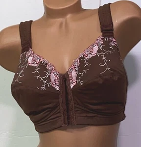 VTG Comfort Choice Brown Wire-free 38D Nylon Bra Embroidery Padded Pointy Cone 2 - Picture 1 of 15