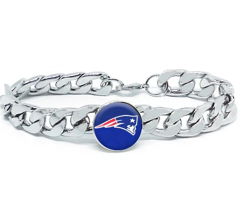 New England Patriots Silver Mens Curb Link Chain Bracelet Football Gift D4-1 Cover