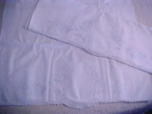 VTG White Pillowcases w/ Embroidered White Flowers - Picture 1 of 3