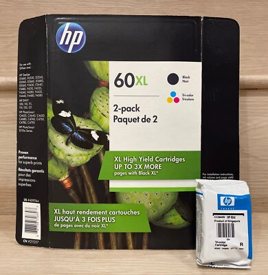 HP 60XL Black & Tri-Color Ink Combo Pack 2 Cartridges 2018 & 60XL Tri-color NEW - Image 1 of 2