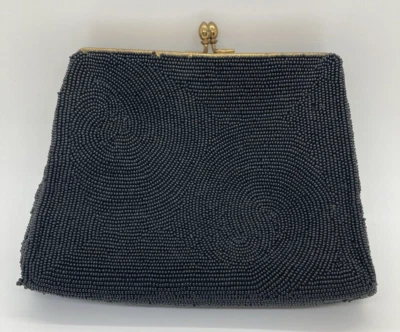 Vintage Neiman Marcus Black All Beaded Small Clutch Change Purse Chain Strap - Image 1 of 4