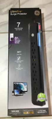 GE UltraPro Surge Protector, 7 Protected Outlets, 8 Ft Extra-Long Cord,Flat Plug - Image 1 of 4