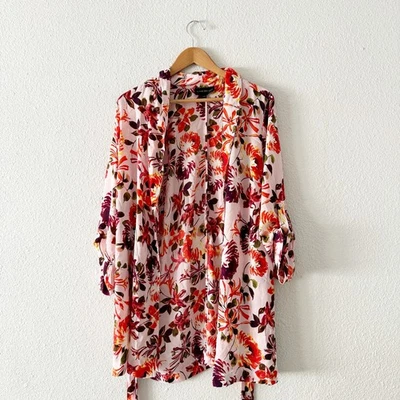 Lane Bryant Rosa Floral Bata Mujer 18/20 Kimono Íntimo Corbata Cintura Bolsillos Foto 1 de 4