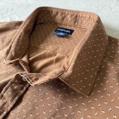 Haggar Mens Untucked Long-Sleeve Pique Pattern Shirt 2XL | Brown, 100% Cotton - Image 1 of 4