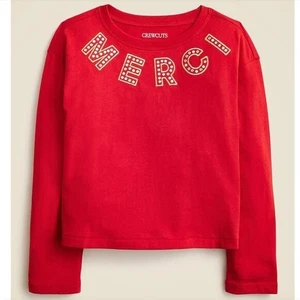 J. Crew Crewcuts Girls Size Small 6/7 long-sleeve embellished "Merci" graphic - Picture 1 of 9