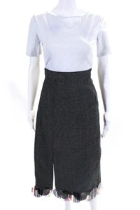 Plan C Womens Plaid Sequin Embellished Side Slit Midi Skirt Black Gray Size IT42 - Picture 1 of 7