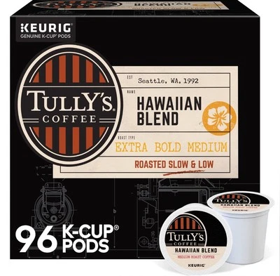 Tully's Coffee Hawaiian Blend K-Cups, Medium Roast Coffee, 96 Count BOX
